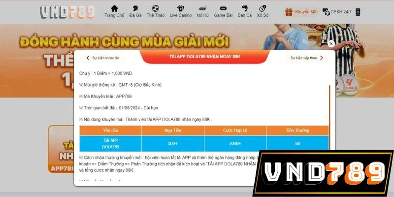 Khuyến mãi tải app VND789 nhận ngay 88K
