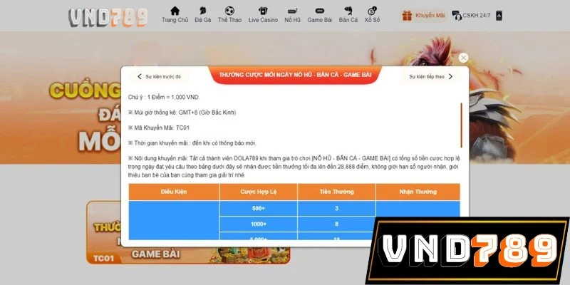 Nhận thưởng cược hàng ngày